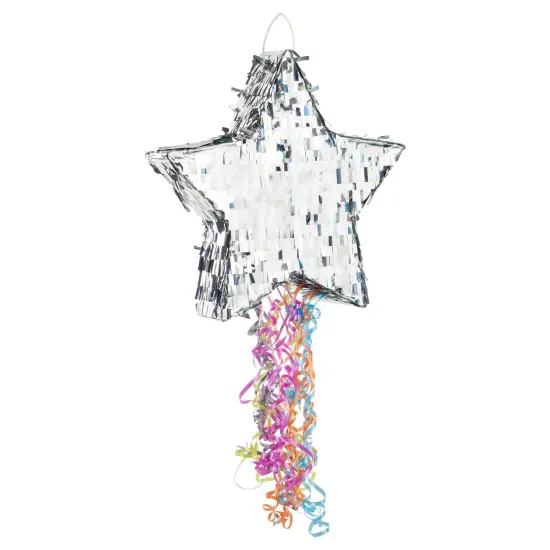 Pull String Star Pinata for Twinkle Twinkle Little Star Gender Reveal Decorations and Birthday Party Supplies (Silver, 13x13x3 in), Ages 3-14 {1}