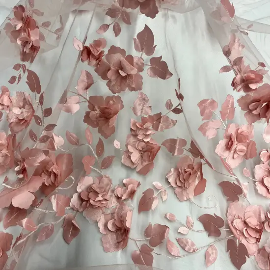 1 Yard 3D Floral Lace Fabric Embroidered Soft Tulle Net Mesh Wedding 50" Width Fuchsia {5}