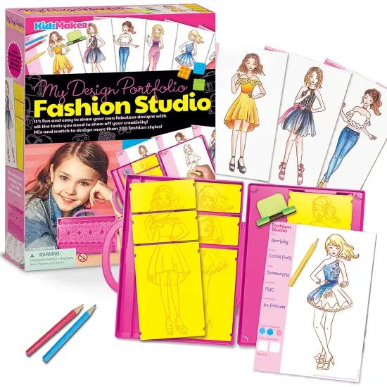 4M: KidzMaker: My Design Portfolio Fashion Studio - Design & Draw Outfits, Mix & Max Pattern Rubbing Plates, Travel Case, Arts & Craft Set, Kids 5+ {3}