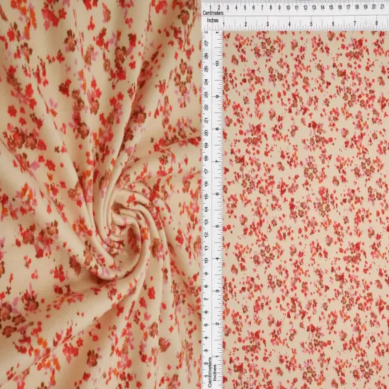 1 Yard Sand/Red 5 DTY Brushed Ditsy Floral Flower Print Stretch Knit Fabric 58/60 Inch Wide {3}