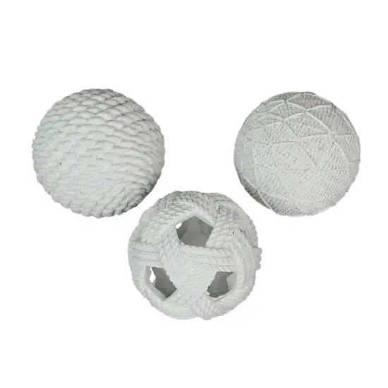 White Orb Rope Balls – 4" Coastal Accent Orbs for Nautical-Inspired Home Decor {1}