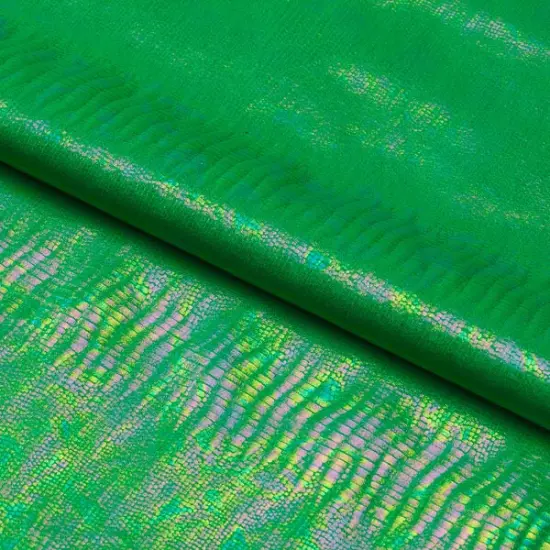 Oil Slick Python Hologram Spandex Fabric Green {1}