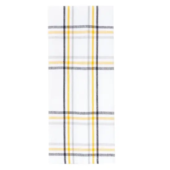 Honey Bee Yellow & Black Plaid Pattern Spring Summer Cotton Kitchen Dishtowels Set of 2 {4}