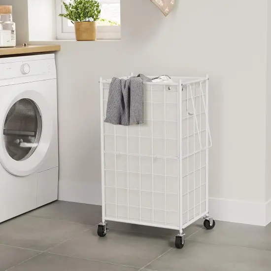Laundry Hamper with Wheels,Metal Wire Frame Rolling Laundry-100L Dirty Clothes {3}