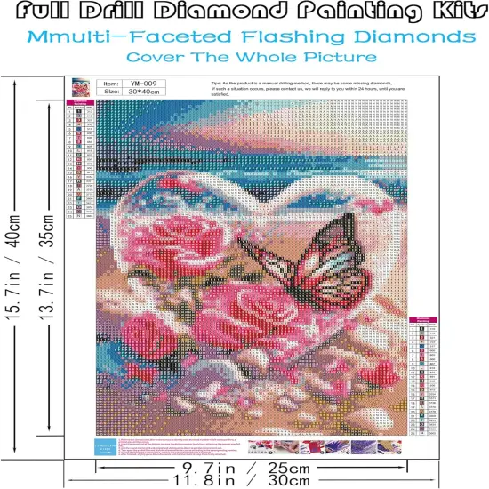 Beach Diamond Painting Kits for Adults, Flowers Heart Diamond Art Kits, 5D DIY Full Drill Seaside Butterflies Paint with Diamonds, Crystal Gem Art for Home Wall Decor 12 x 16 Inch {5}