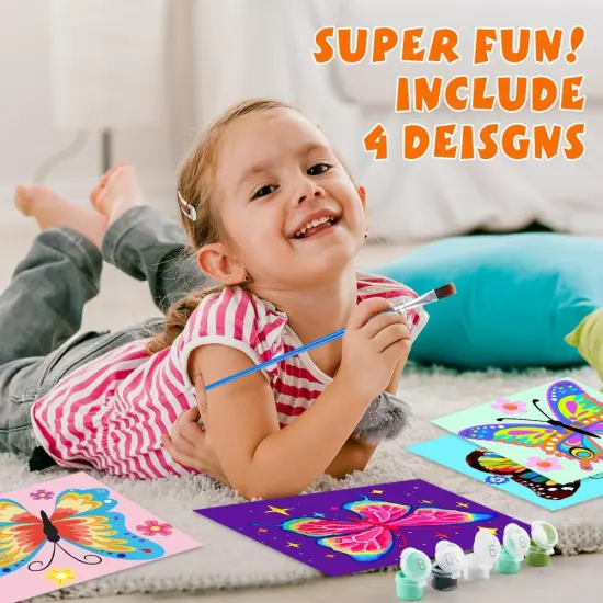 4 Paint by Numbers for Kids Ages 8-12 DIY Paint Set for Girls Boys Adults Beginner Crafts for Girls Ages 4-8 Acrylic Oil Painting by Number Kits Perfect for Gift Decor 8"x8" (4 pack butterfly) {3}