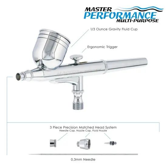 Master Performance G22 Multi-Purpose Dual-Action Gravity Feed Airbrush, 0.3 mm Tip, 1/3 oz Cup (Includes 6 ft. Braided Air Hose) {2}