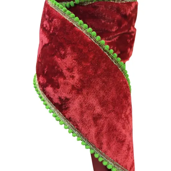 4" Beaded Pom Edge Ribbon: Red/Lime (10 Yards) {4}