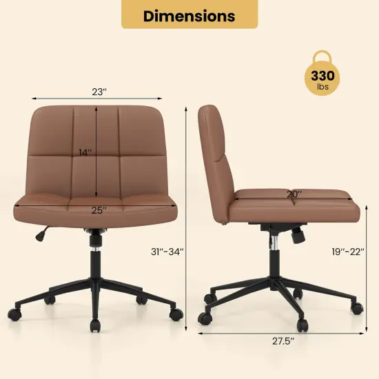 Costway Criss Cross Chair with Wheels Oversized U-shaped Seat Wheels for Home Office Beige/Brown {3}