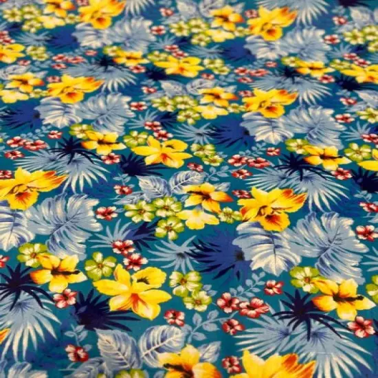 1 Yard Hawaiian Print Poly Cotton Fabric, 58" Wide Lightweight Printed Material for Apparel Use Black {3}