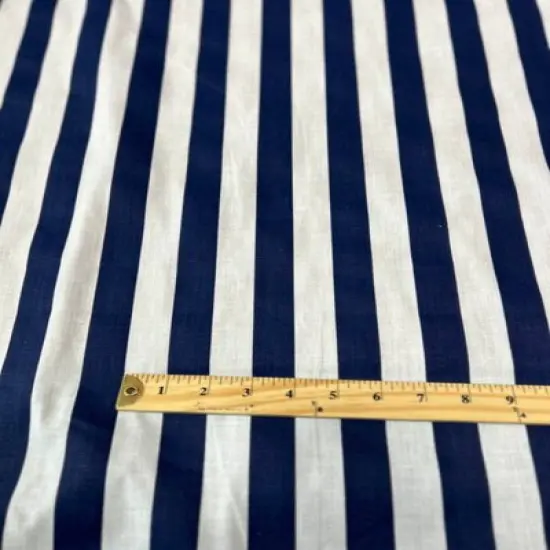 1 Yard Stripe Print Poly Cotton Fabric Navy/White {1}