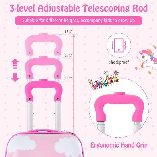 Costway 2PC Kids Carry On Luggage Set 12" Backpack and 16" Rolling Suitcase for Travel {6}