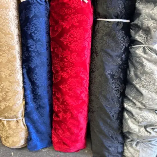 1 Yard Damask Embossed Velvet Upholstery & Drapery Fabric 56" Wide Gold {3}