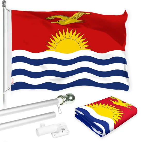 G128 Combo Pack: 6 Ft Tangle Free Aluminum Spinning Flagpole (Silver) & Kiribati I-Kiribati Flag 3x5 Ft, LiteWeave Pro Series Printed 150D Polyester | Pole with Flag Included {1}