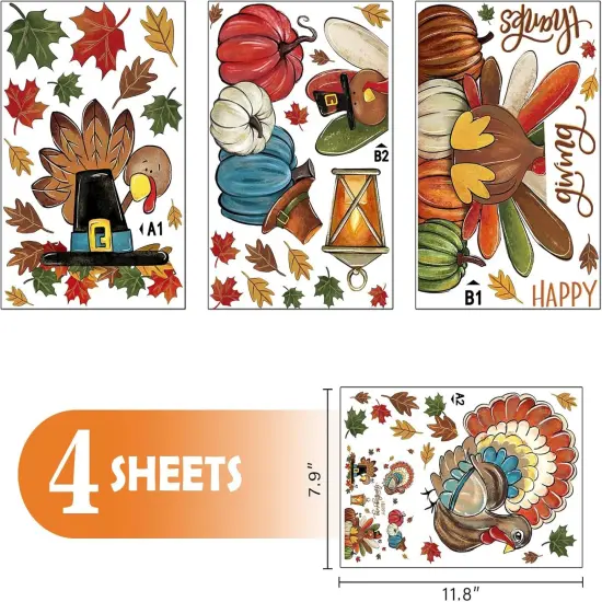 4 Sheets 81PCS Happy Thanksgiving Turkey Window Clings {2}