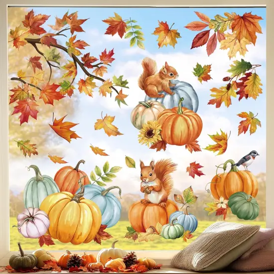 Fall Pumpkin Leaves Window Sticker Decal - Pumpkin Leaves {1}