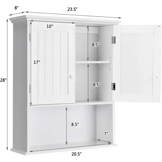 Bathroom Wall Mount Medicine Cabinet with Open Storage Shelf in White {2}