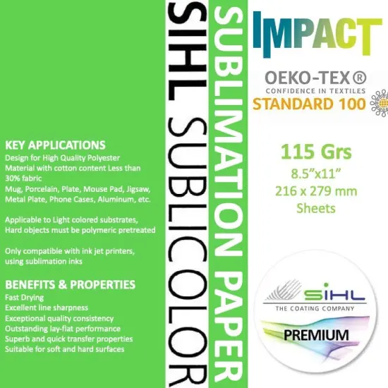 SubliColor IMPACT Dye Sub Paper 8.5&rdquo;x11&rdquo; (216 x 279 mm) Sheets Pack Multicompatible by Sihl, Made in Germany {7}