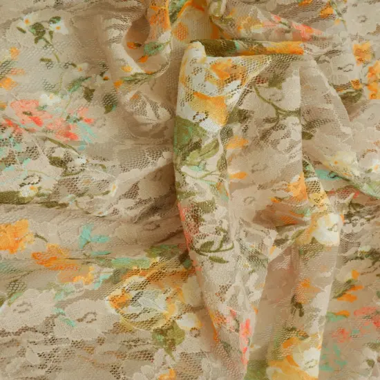 Digital Floral Lace Print Fabric 1 Yard Soft Stretch Smooth Knit 58/60" Wide AQUA SAGE {2}