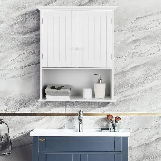 Bathroom Wall Mount Medicine Cabinet with Open Storage Shelf in White {4}
