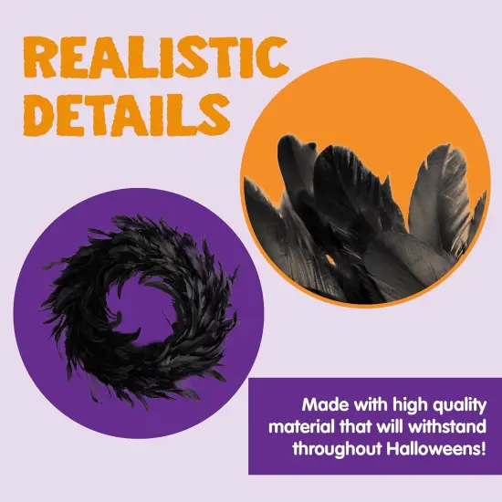 13.5" Black Natural Feathers Wreath for Halloween Decorations {3}
