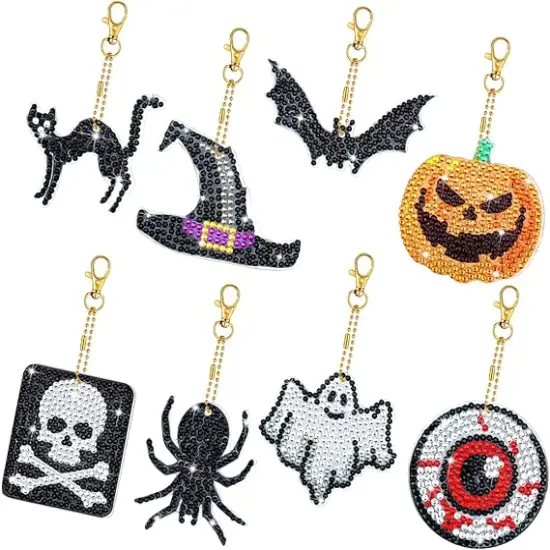 8 Pcs Halloween Diamond Painting Keychains {1}