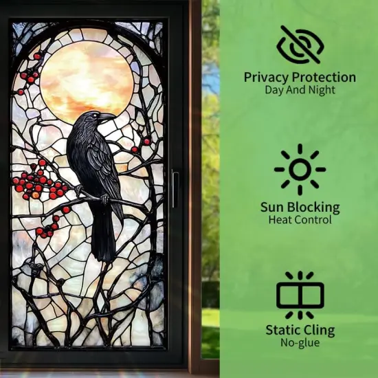 Stained Glass - Style Raven Window Film Decals - 17.71x39.97 Inch {2}