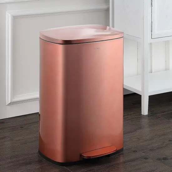 Set of 2 Copper Gold Stainless Steel Trash Can Set with Step Pedal and Soft-Close Lid {2}