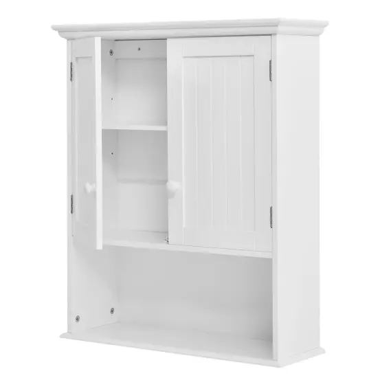 White Wall Mounted Bathroom Cabinet with Open and Adjustable Shelves MDF Storage Organizer {2}