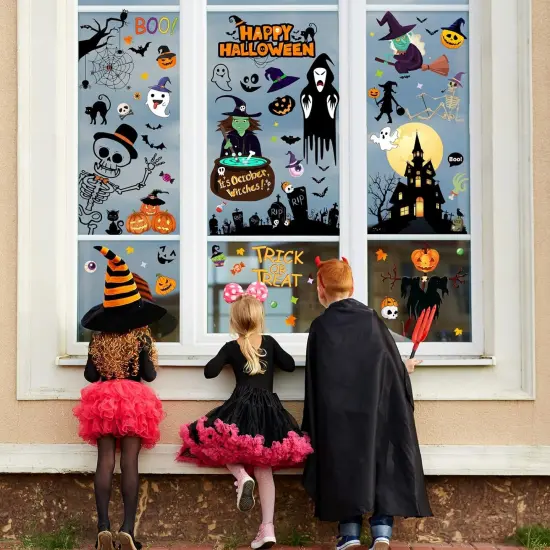 671 PCS Halloween Window Clings, 10 Sheets Large Halloween Window Decorations {4}