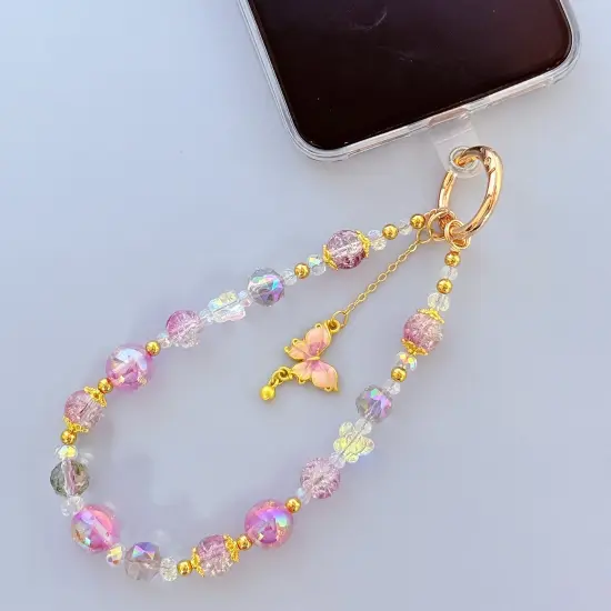 Wrapables Sparkling Beaded Cell Phone Wrist Strap, Keychain, Bag Charm with Lanyard Tether Tab, Purple Butterfly {3}