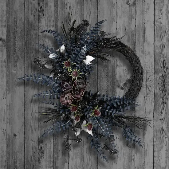 18inch Artificial Deep Purple Fern Sakura Halloween Half Wreath {2}