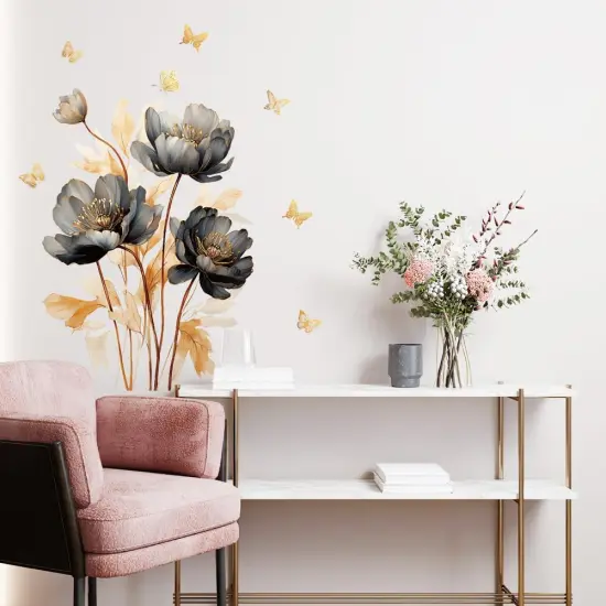 Wall Stickers Lnk Lotus Butterfly Wall Decals - Black Gold {5}