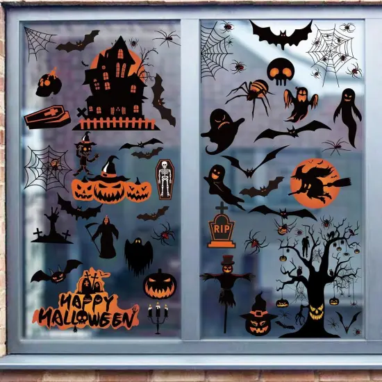 8 Sheets of Halloween Window Decals - Haunted Hous Spooky Tree {4}