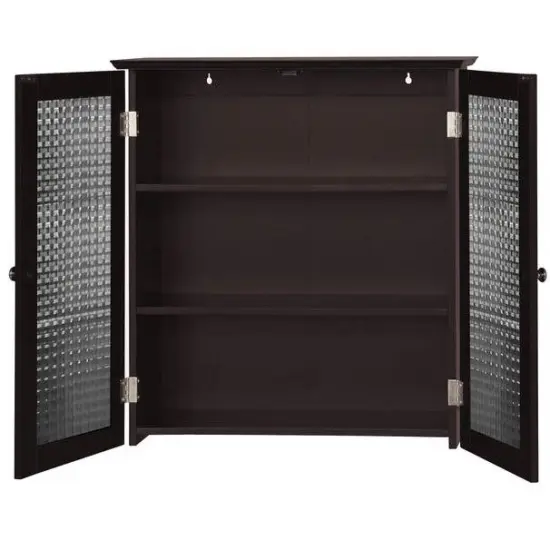 Bathroom Wall Cabinet with Two Glass Doors in Dark Espresso {2}