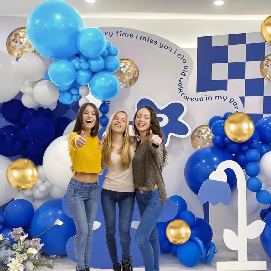 Navy Blue White Gold Balloon Garland Arch Kit, 147PCS Royal Dark Pastel Blue White Gold Balloons with Confetti for Birthday Party Baby Shower Wedding Graduation Decorations {4}