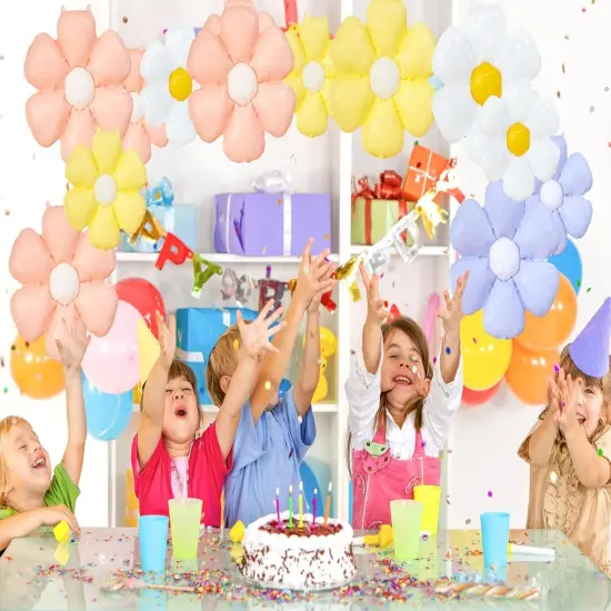 16PCS Daisy Balloons, Boho Flower Balloons Aluminum Foil Groovy Daisy Party Decorations for Birthday Baby Shower Wedding Party (4color,Large*8,Small*8) {4}
