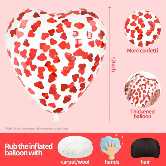 Red Heart Confetti Balloons 30 Pcs, 12 Inch Clear Heart Latex Balloon with Heart Confetti Inside for Wedding Anniversary Birthday Party Valentine Baby Shower Bridal Shower Decorations Supplies {2}