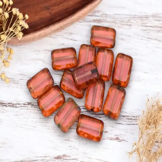 *24* 12x8mm Milky Pink Picasso Table Cut Rectangle Beads {4}