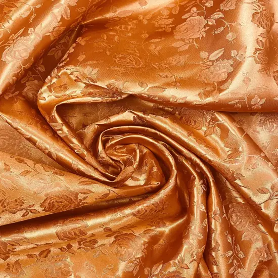 1 Yard Cinnamon Jacquard Satin Fabric reversible for tablecloth overlays curtains 58/60 inches wide {1}