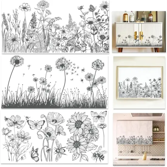 3 Sheet Black White Rub on Transfers for Crafts 6x12 {1}