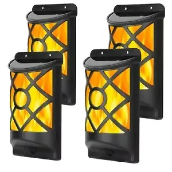 4Pack Flame Solar Power 96 LED Light Auto On Off Sensor Outdoor Lamp Wall Garden {1}