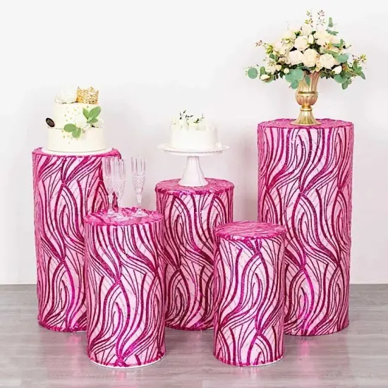 5 Mesh with Wavy Embroidered Sequins Cylinder Display Stand Covers Set Party {4}