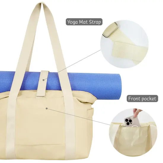 Wrapables Sporty Yoga Tote Bag, Gym, Work, Overnight and Travel Bag, Cream {3}