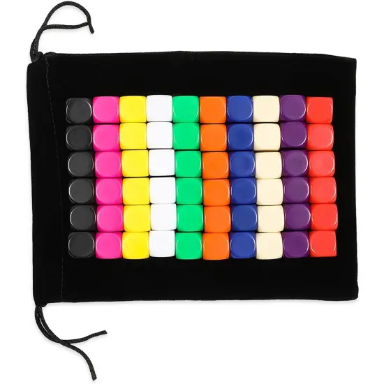 Blank Acrylic Dice Set, Write-On Cubes Game (10 Colors, 60 Pieces) Multicolor {5}