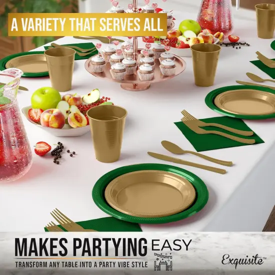 Exquisite 350 Pcs Plastic Plates for Party &ndash; Disposable Plates Set &ndash; 50 Each of 9" Dinner Plates, 7" Dessert Plates, Plastic Cups, Napkins & Plastic Cutlery &ndash; Plastic Dinnerware by Party Solids St. Patricks {2}