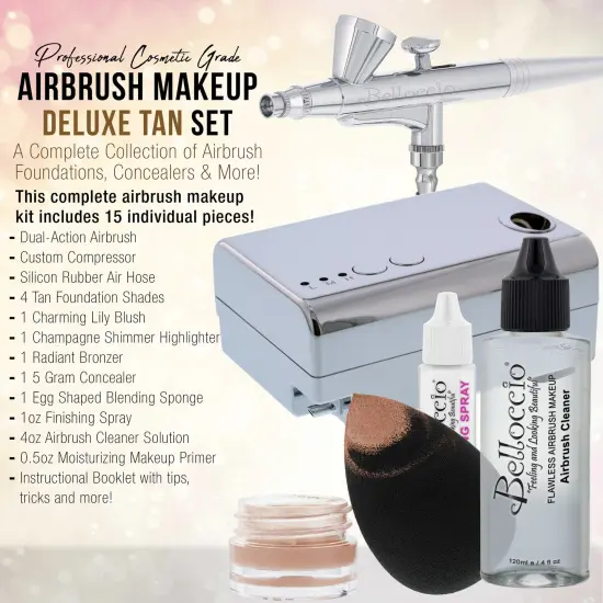 Belloccio Professional Beauty Deluxe Airbrush Cosmetic Makeup System with 4 Tan Shades of Foundation in 1/2 oz Bottles {2}