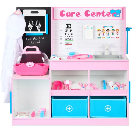 Best Choice Products Pretend Play Doctor's Office, Wooden Toy Set for Kids w/ Carrying Case, Accessories Included Blue {7}