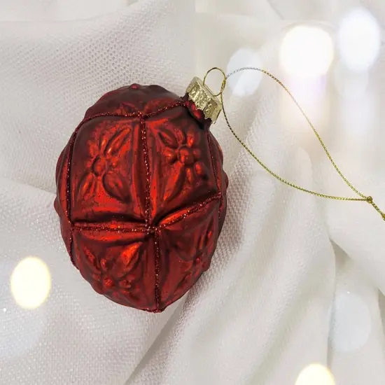 Ruby Quilt Glass Ball Christmas Ornament {2}