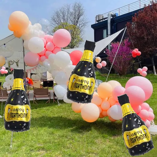 3 Pcs -Champagne Bottle Balloons Black Gold Bottle Foil Mylar Balloons {3}
